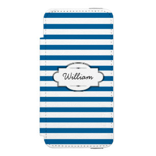 Personalized Blue and White Horizontal Stripe Incipio Watson™ iPhone 5 Wallet Case