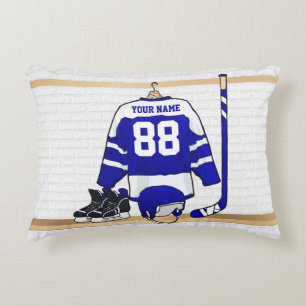 Personalized Blue and White Ice Hockey Jersey Accent Pillow