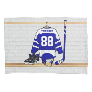 Personalized Blue and White Ice Hockey Jersey Pillowcase