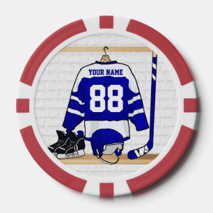 Personalized Blue and White Ice Hockey Jersey Poker Chips