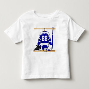 Personalized Blue and White Ice Hockey Jersey Toddler T-shirt