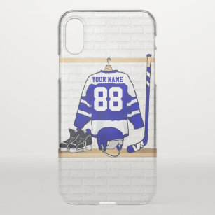 Personalized Blue and White Ice Hockey Jersey iPhone X Case