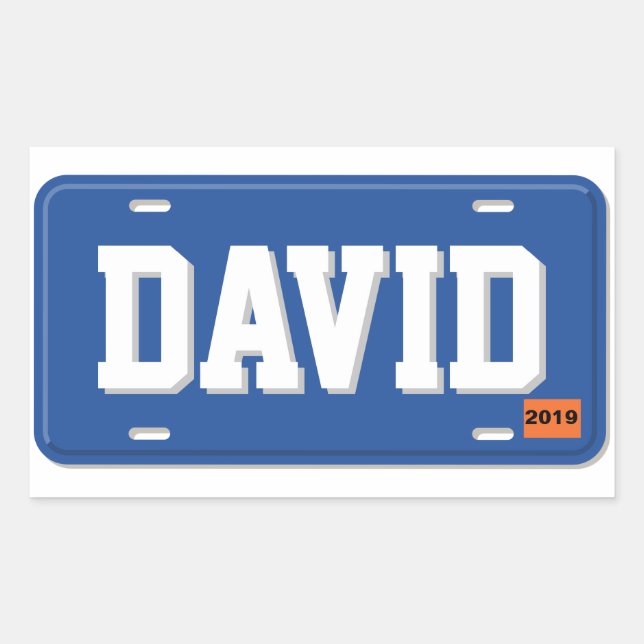 Personalized Blue and White License Plate Sticker (Front)