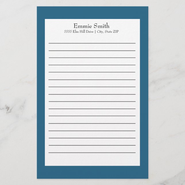 Personalized Blue and White Lined Stationery (Front)