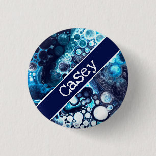 Personalized Blue and White Marble Fluid Art    1 Inch Round Button
