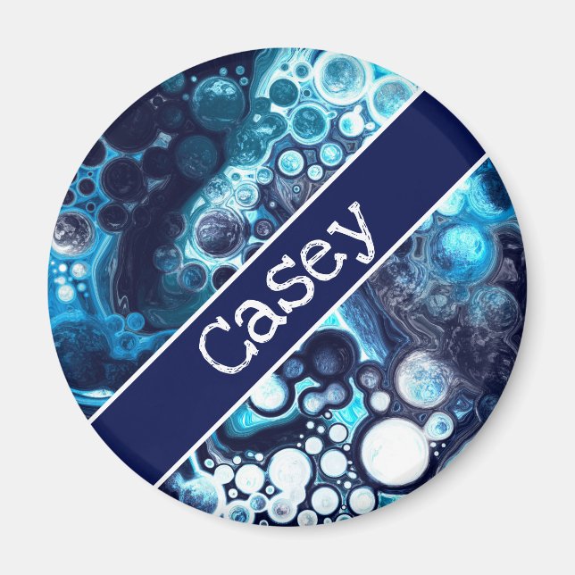 Personalized Blue and White Marble Fluid Art    Magnet (Front)