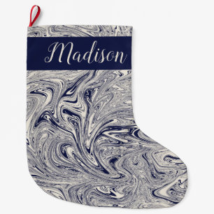 Personalized Blue and White Marble Large Christmas Stocking