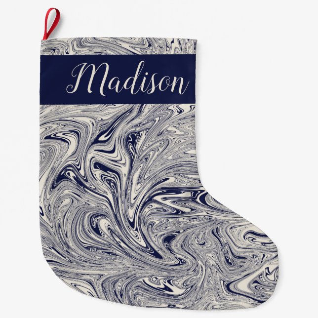 Personalized Blue and White Marble Large Christmas Stocking (Front)