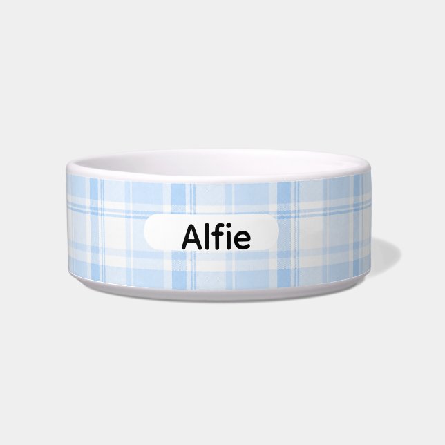 PERSONALIZED BLUE AND WHITE PLAID  BOWL (Front)
