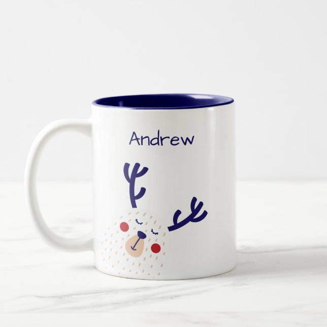 Personalized Blue and White Polar Bear Holiday Two-Tone Coffee Mug (Left)