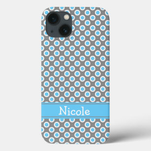 Personalized Blue and White Polka Dots Pattern iPhone 13 Case