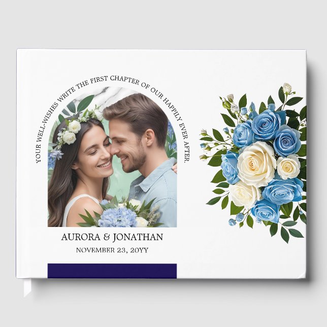 Personalized Blue and White Rose  Guest Book (Front)