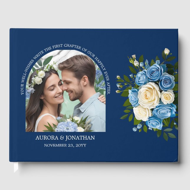 Personalized Blue and White Rose Guest Book (Front)