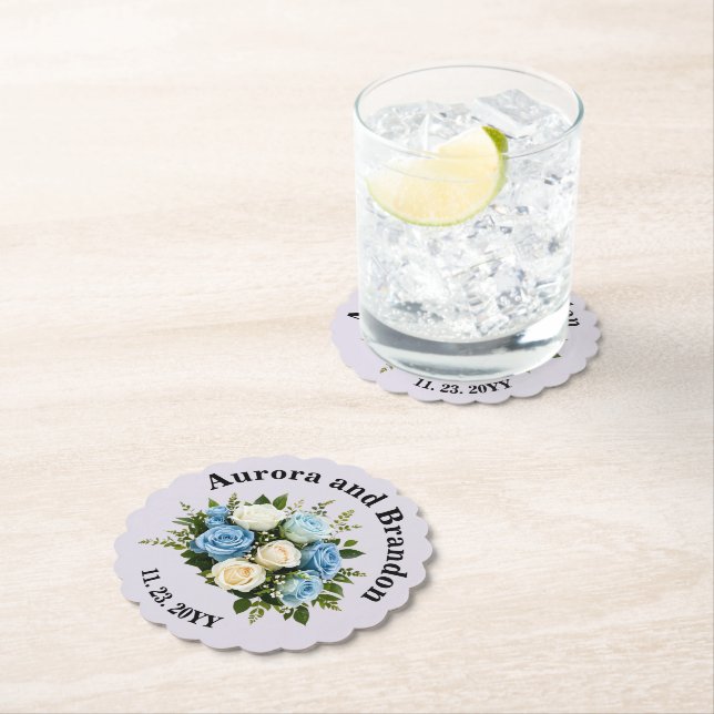 Personalized Blue and White Rose  Paper Coaster (Insitu)