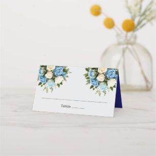 Personalized Blue and White Rose Place Cards