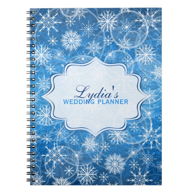 Personalized Blue and White Snowflakes Notebook (Front)
