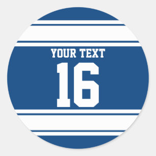 Personalized Blue and White Sports Stripes Classic Round Sticker