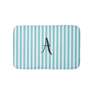 Personalized Blue and White Stripe Bath Mat