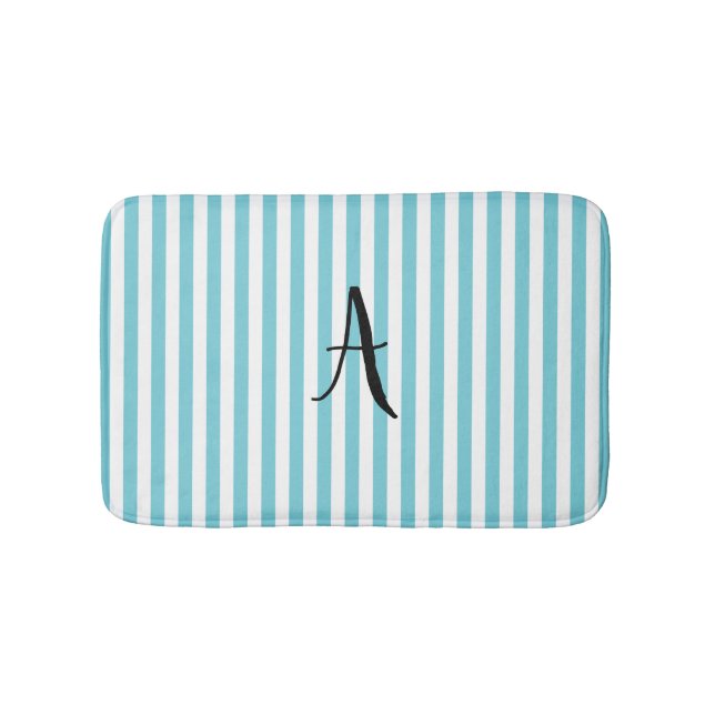 Personalized Blue and White Stripe Bath Mat (Front)