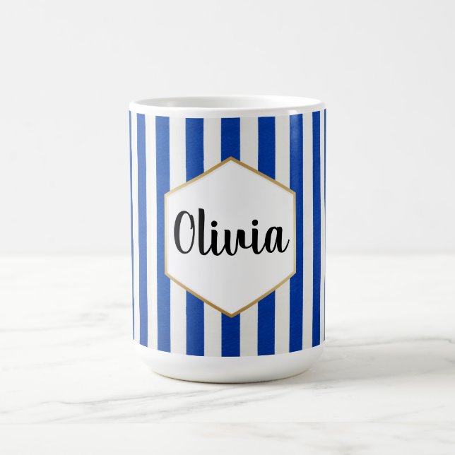 Personalized Blue and White Striped Coffee Mug (Center)