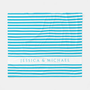 Personalized Blue And White Striped  Fleece Blanket