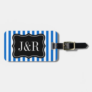 Personalized blue and white striped luggage tag