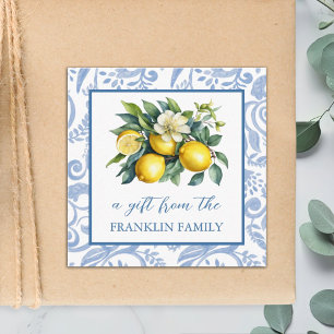 Personalized Blue and White Watercolor Lemons Enclosure Card