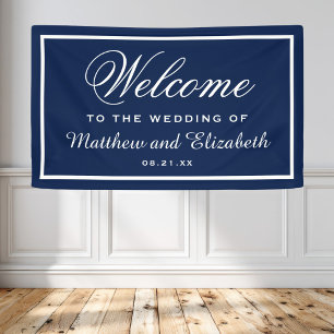 Personalized Blue and White Wedding Welcome Banner