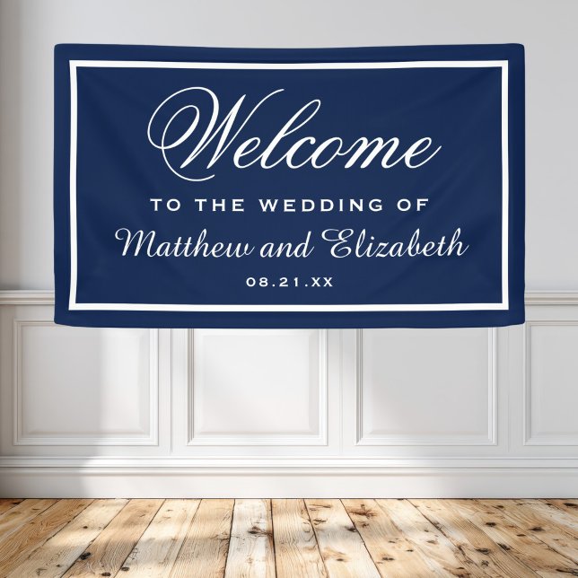 Personalized Blue and White Wedding Welcome Banner (Creator Uploaded)