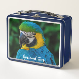 Personalized Blue and Yellow Macaw Parrot Metal Lunch Box