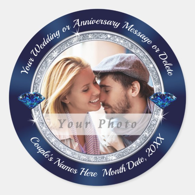 Personalized Blue Anniversary or Wedding Stickers (Front)