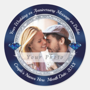 Personalized Blue Anniversary or Wedding Stickers