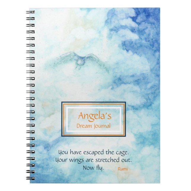 Personalized Blue Art Rumi Journal Notebook (Front)