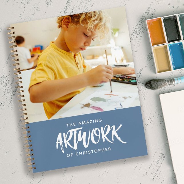 Personalized Blue Artist Photo Sketchbook Notebook (Personalize this sketchbook with a photo and name of your artist.)