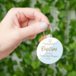 Personalized blue Baby boy baptism thank you  Keychain<br><div class="desc">Express your gratitude with our Personalized Blue Baby Boy Baptism Thank You Keychain. This modern and elegant keychain features a diagonal blue shape with faux gold glitter print, creating a sophisticated and stylish design. Make it truly unique by personalizing it with your child's name or initials, adding a special touch...</div>