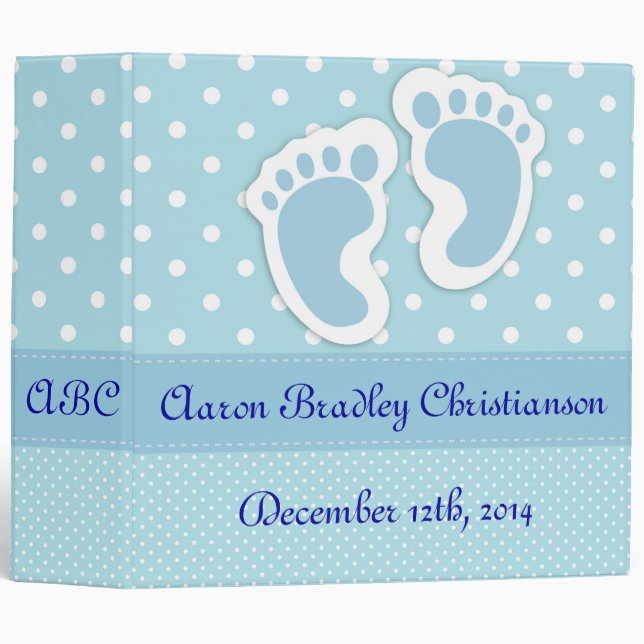 Personalized Blue Baby Boy Footprints Photo Album Binder (Front/Spine)
