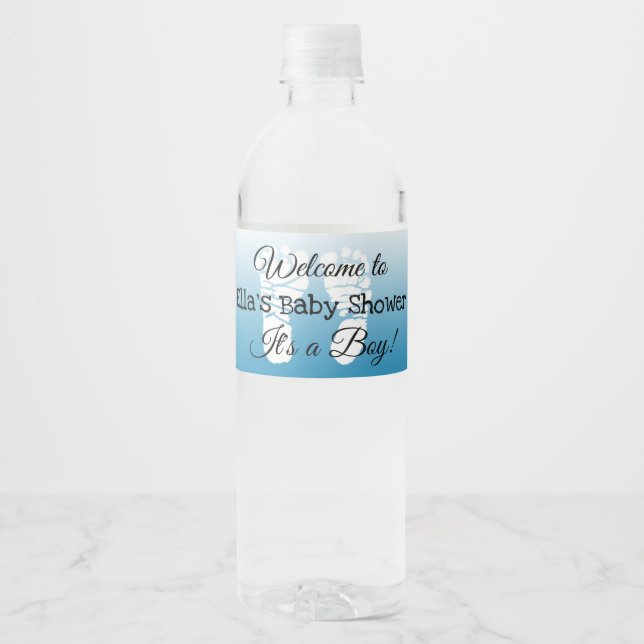 Personalized Blue Baby Shower Bottle Labels (Front)