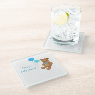 Personalized Blue Baby shower coasters-Photo&Date Glass Coaster