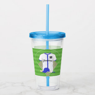 Personalized blue baseball acrylic tumbler