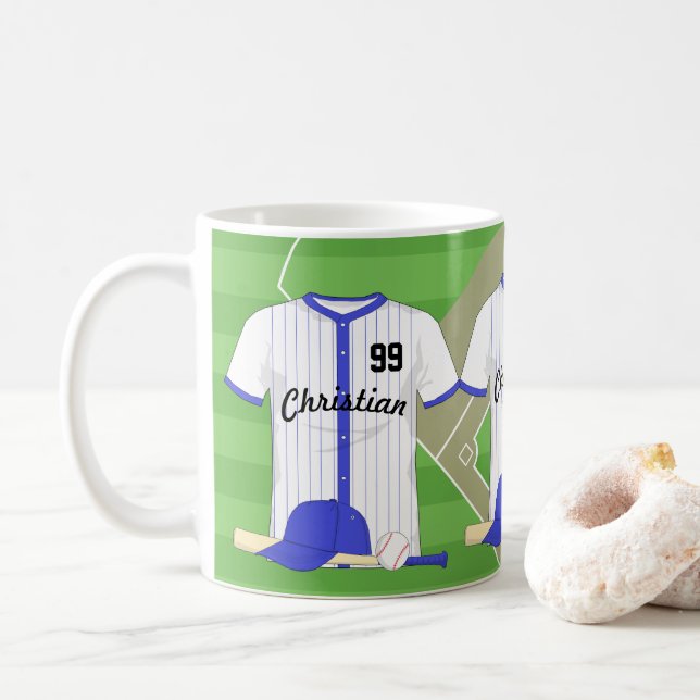 Personalized blue baseball coffee mug (With Donut)