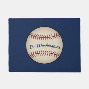Personalized Blue Baseball Doormat 