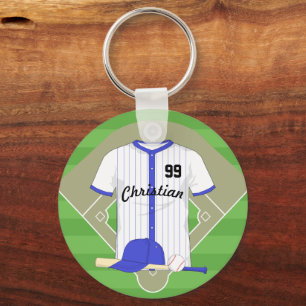 Personalized blue baseball keychain