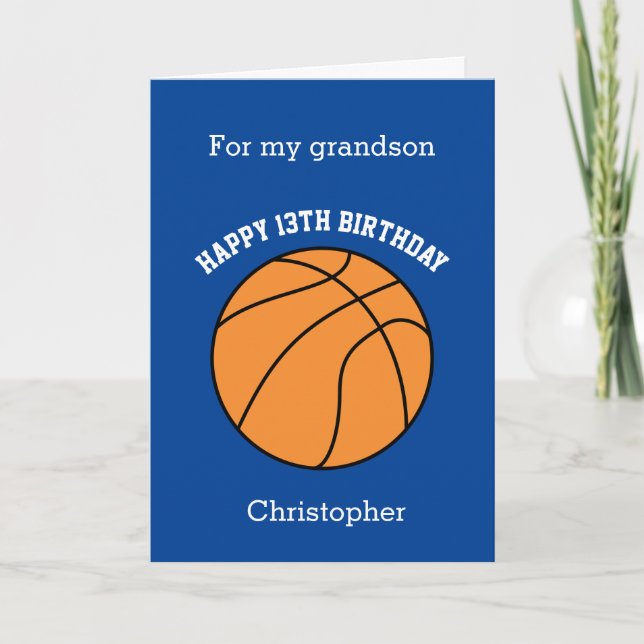 Personalized Blue Basketball 13th Birthday Card (Front)