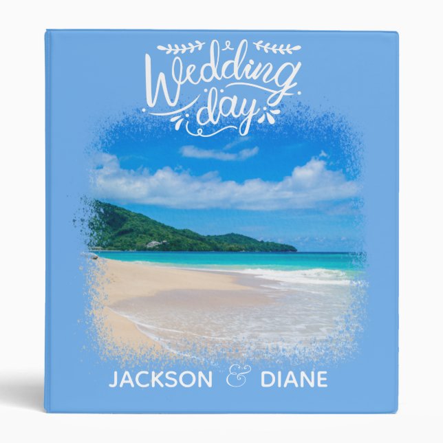 Personalized Blue Beach Wedding Day Binder (Front)