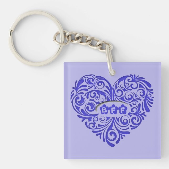 Personalized Blue BFF Heart Key Chain (Front)