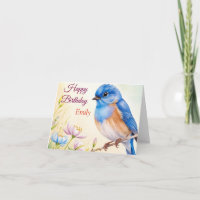 Personalized Blue Bird Spring Flowers Watercolor