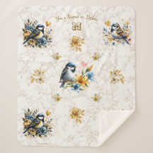 Personalized Blue Birds & Gold Floral