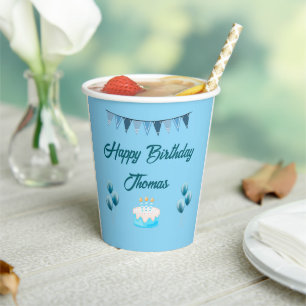 Personalized Blue Birthday  Paper Cups