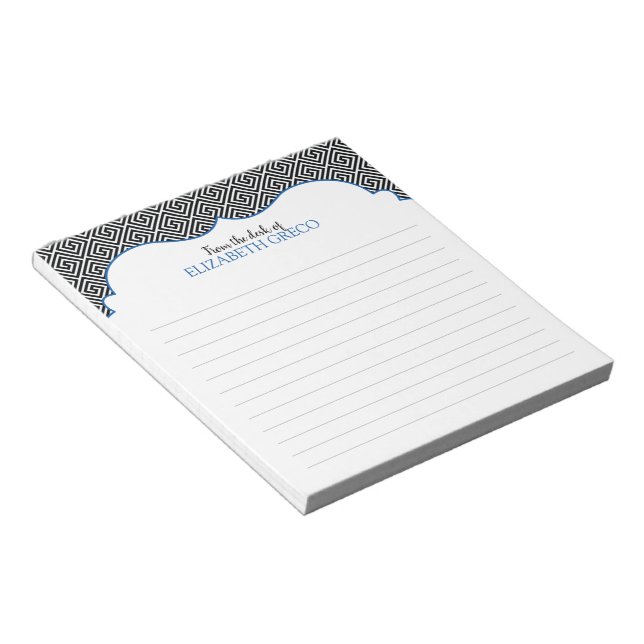 Personalized Blue Black Ancient Greek Key Notepad (Angled)