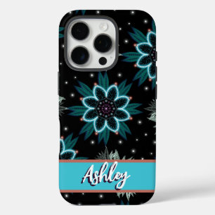 Personalized Blue Black Bohemian Mandala Flower iPhone 16 Pro Case